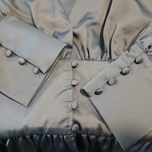 Jason Wu Satin Top Peplum Waist Button Front V-Neck Blouse Blue Size Large - Picture 2 of 3